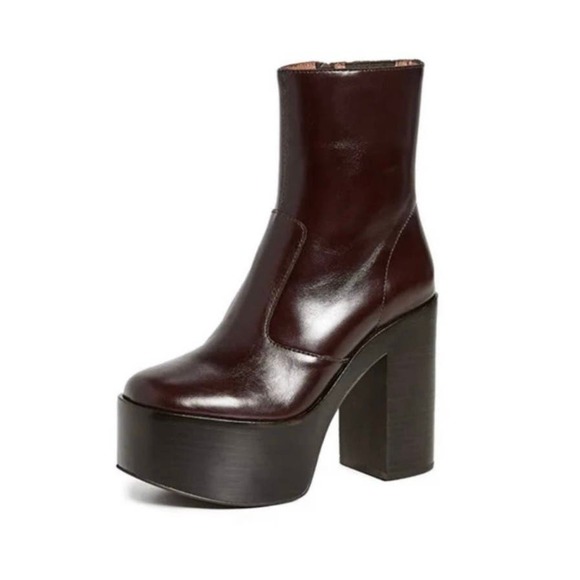 NWOB Jeffrey Campbell Mexique Mid Calf Brown Black Platform Heel Boots Size 9 - Picture 7 of 8